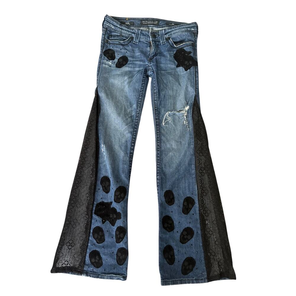 Affliction Upcycled Skull Bling Lace Boot Cut Jade Jeans Y2K Emo Goth Grunge 28